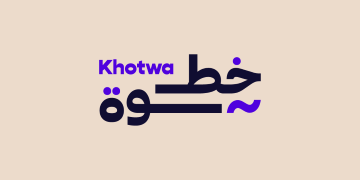 Khotwa program logo: the name in purple Latin letters beside Arabic calligraphy of the same name in dark navy, on a beige background